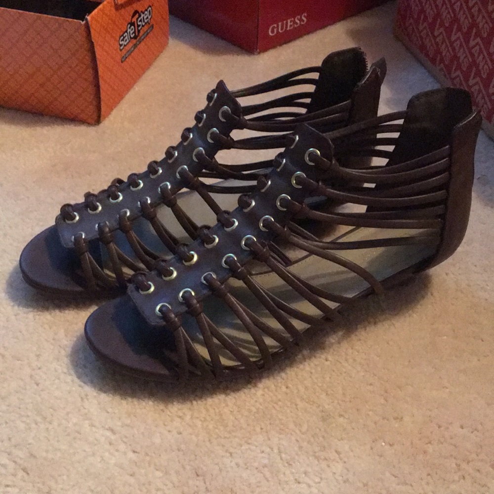 brown strappy sandals (never worn)